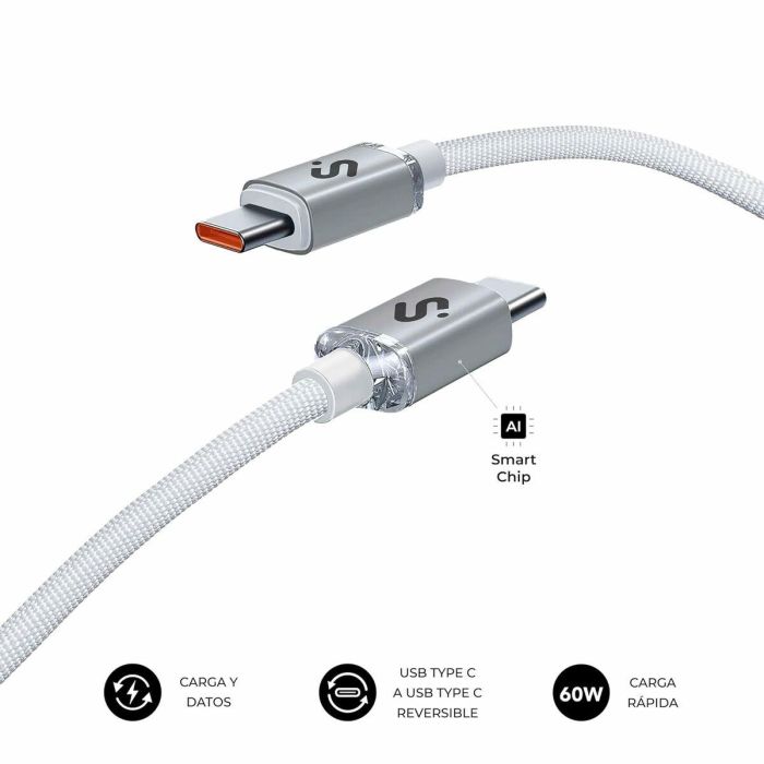 Cable USB-C a USB-C Subblim OPTIMUS Blanco 1 m 8 Cable USB-C a USB-C Subblim OPTIMUS Blanco 1 m 8