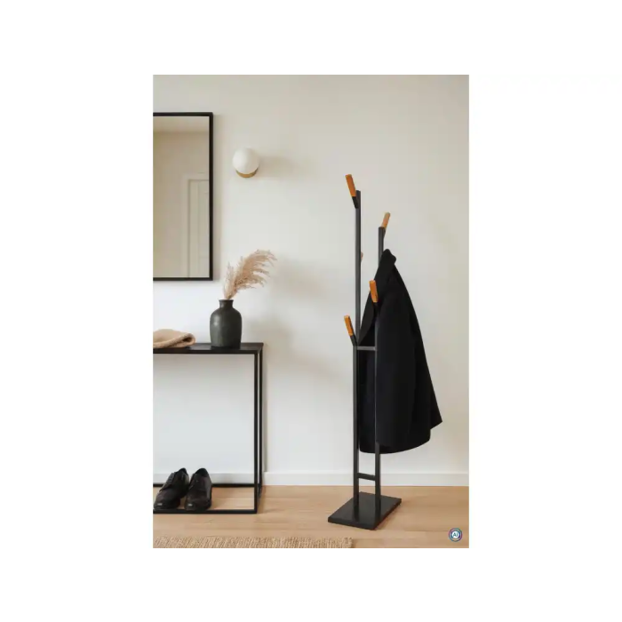 Maul Perchero de Pie Metalico y Madera 6 Colgadores Negro 1840x480x230 mm 2