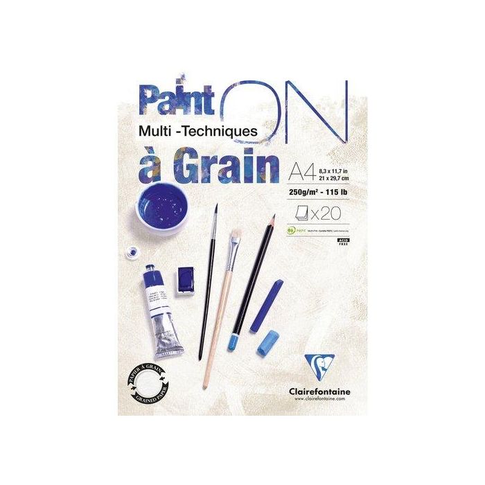 Bloc De Dibujo Clairefontaine Paint On Multitecnicas Encolado Con Grano A4 250G 20H (Set de 4)