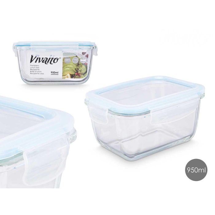 Fiambrera de vidrio borosilicato hermética 950 ml Vivalto 17.5x9x13.5 cm (12 Unidades) Fiambrera de vidrio borosilicato hermética 950 ml Vivalto 17.5x9x13.5 cm (12 Unidades)