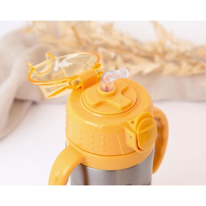KioKids Little Sauvages Botella Infantil de Acero Inoxidable con Asas, Termo 280 mL, Mostaza 1