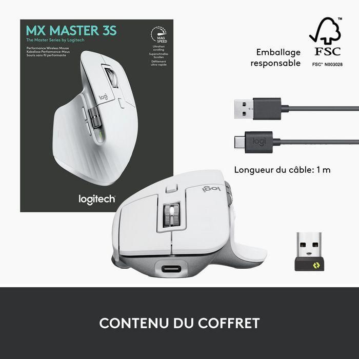 Logitech MX Master 3S PALE GREY - Ratón Inalámbrico Avanzado Ergónomico con Seguimiento de 8K DPI y Desplazamiento MagSpeed 19