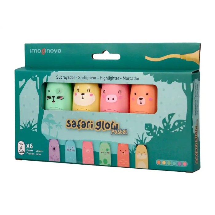 Imaginovo Rotulador Fluorescente Safari Glow Pastel Animales Caja 6 Unidades Surtidas 2