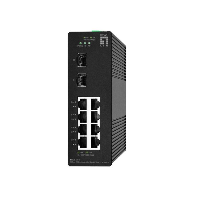 LevelOne IGS-2110 Switch Gestionado L2 Gigabit Ethernet con 8 puertos RJ45 y 2 SFP - Uso Industrial Resistente IP30