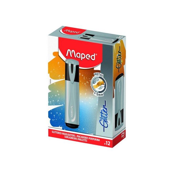 Marcador Fluor Maped Fluo Glitter Plata