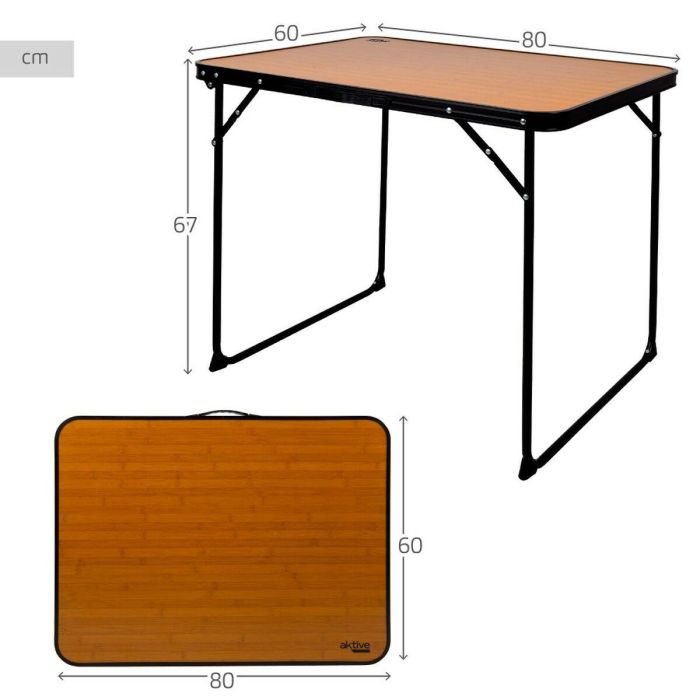 Mesa camping plegable acero color bambú aktive 80x60x67 cm 1 Mesa camping plegable acero color bambú aktive 80x60x67 cm 1