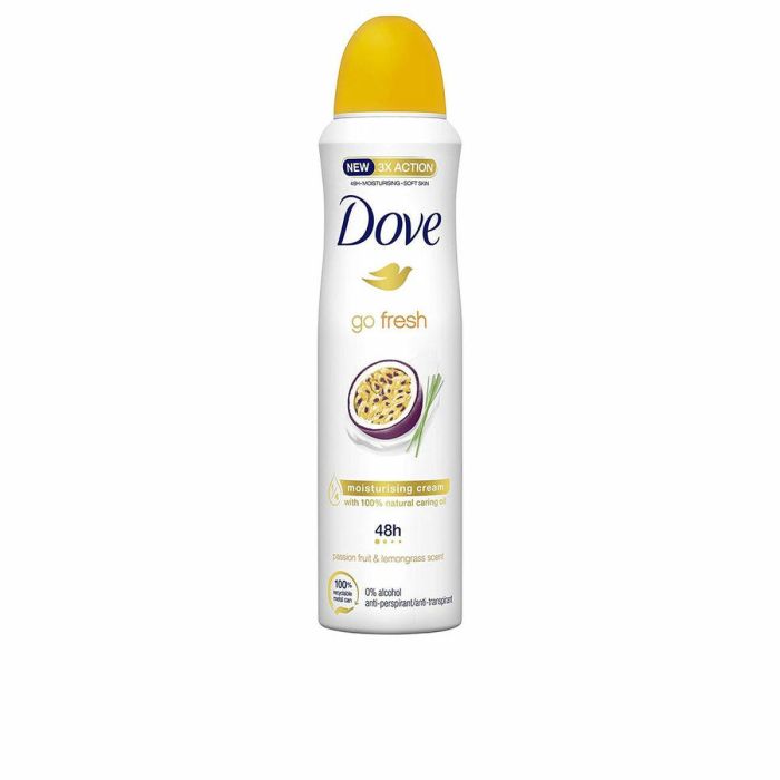 Dove Desodorante Aerosol GO FRESH Maracuyá & Hierba de Limón para Mujer, Protección 48h, 1/4 Crema Humectante y Sin Alcohol, 200 ml