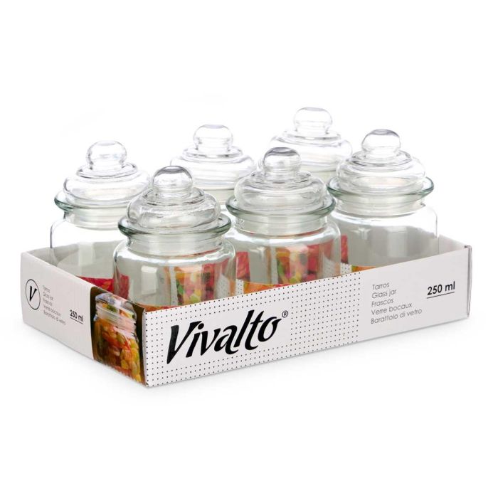 Tarro Redondo Liso Tapa Cristal 250Ml Vivalto 8X13CM (24 Unidades) 2 Tarro Redondo Liso Tapa Cristal 250Ml Vivalto 8X13CM (24 Unidades) 2