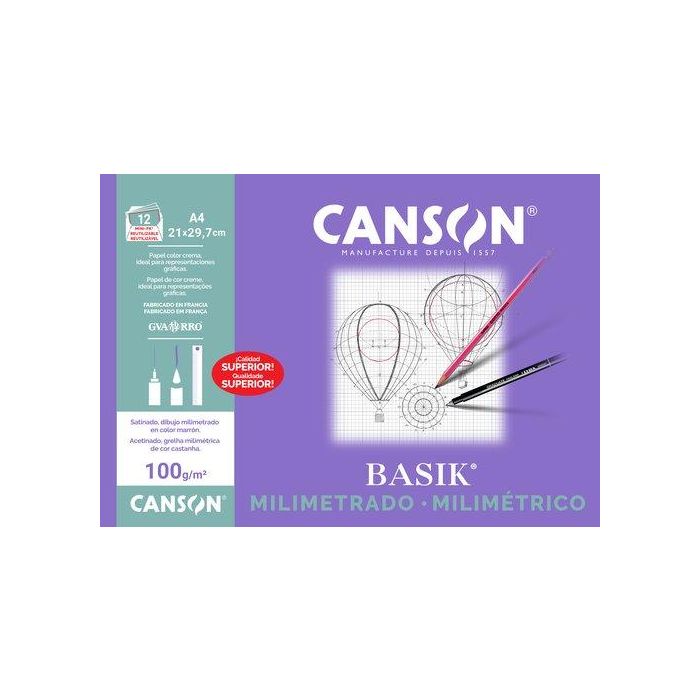 Canson Minipack Dibujo Basik 12 Hojas Milimetrado 100 gr. 21x29,7 cm