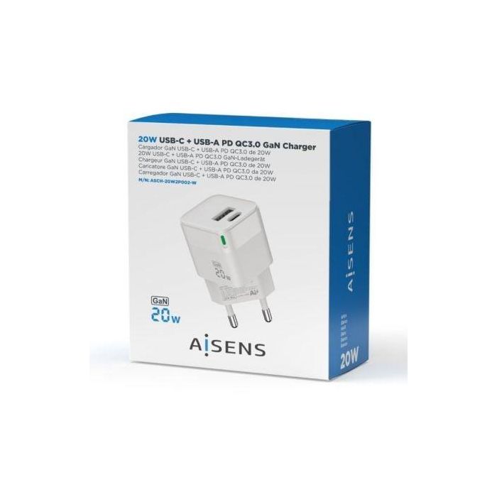Aisens Cargador GaN 20W USB-C PD3.0 QC4.0 y USB-A QC3.0 Blanco - Carga Rápida y Eficiente 3 Aisens Cargador GaN 20W USB-C PD3.0 QC4.0 y USB-A QC3.0 Blanco - Carga Rápida y Eficiente 3