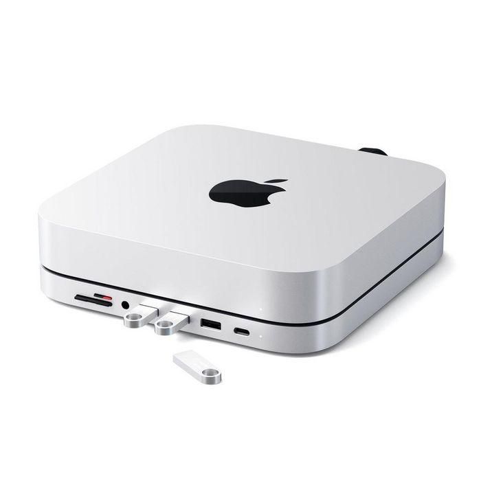 Satechi Hub y Soporte de Aluminio Tipo C para Mac Mini con USB-A, USB-C, HDMI, Ethernet y Jack 3.5mm Plateado/Negro