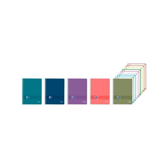 Oxford Cuaderno Europeanbook 8 Live&Go 160H A4+ 1 Línea Write&Erase T-Plástico - Colores Vivos: Azul Marino, Aqua, Verde Safari, Malva y Sandía