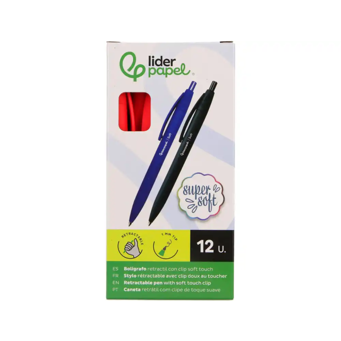 Liderpapel Bolígrafo Retráctil Soft Touch - Punta 1 mm, Tinta Roja, Cuerpo Rojo con Clip