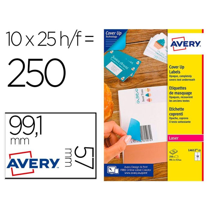 Avery Etiquetas Adhesivas Para Enmascaramiento 99,1x57 mm 10 X 25H Láser Blanco