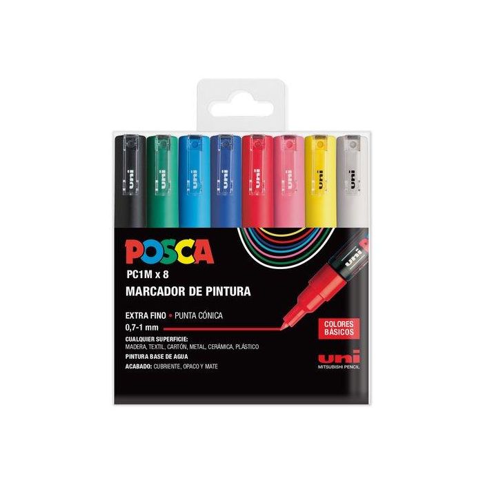 POSCA Pc-1M-8C Estuche 8 Marcadores No Permanentes Punta Fina 0.9 mm-1.3 mm, Colores Surtidos Básicos