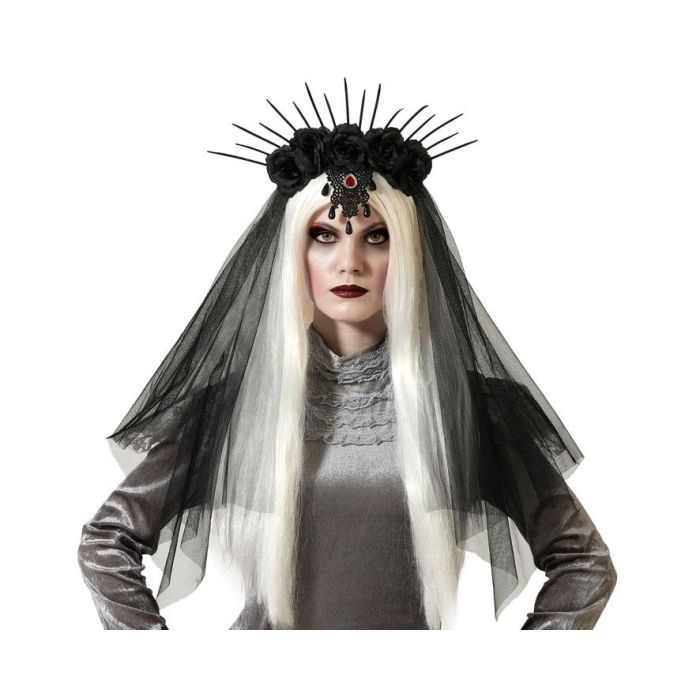 Corsage Negro con Rosas y Velo para Disfraz de Catrina, Bruja o Gótico - Ideal Día de Muertos y Halloween 0 Corsage Negro con Rosas y Velo para Disfraz de Catrina, Bruja o Gótico - Ideal Día de Muertos y Halloween 0