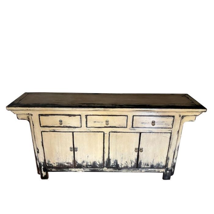 DKD Home Decor Buffet Oriental Madera de Olmo Crema y Marrón Oscuro 176x42x83 cm con 3 Cajones, 4 Puertas y 2 Estanterías