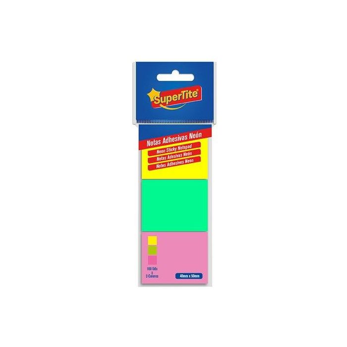 Notas Adhesivas Supertite 40X50 Neon 100 Hojas Blister De 3 (Set de 12)