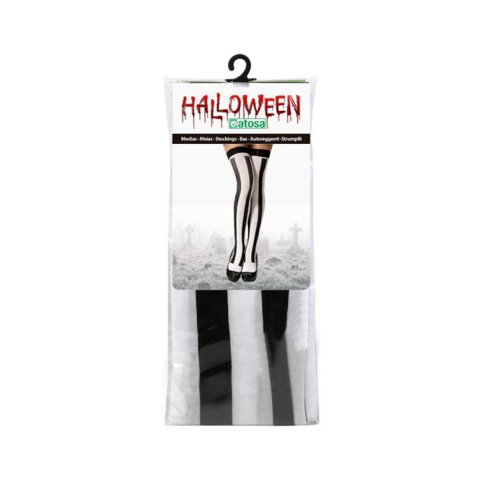Medias Blancas Con Rayas Negras Verticales Estilo Tim Burton - Diseño Bicolor para Disfraces y Halloween 1