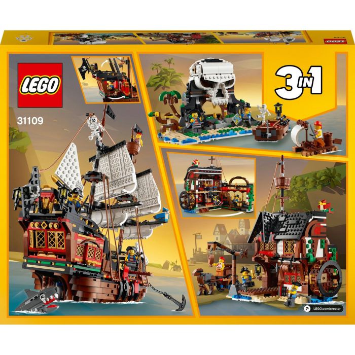 LEGO Creator 3-in-1 31109 Barco pirata con velas móviles, cañones, 3 figuras, tiburón y loro 6