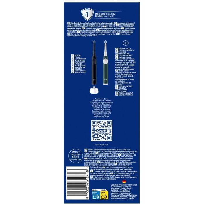 Oral-B iO Series 2 Cepillo Dental Vibratorio Eléctrico Adulto, 3 Modos (Diario, Sensible, Supersensible), Night Black/Forest Green, 2 Cepillos 3