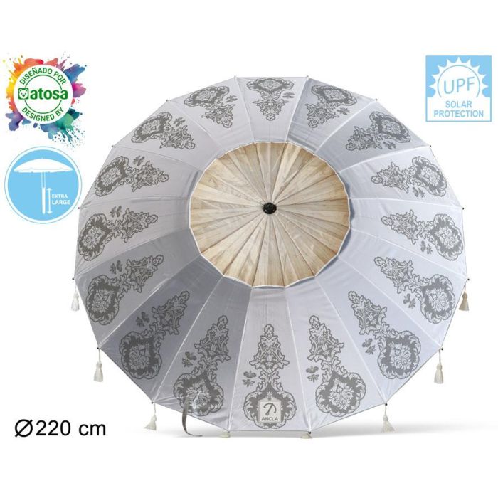 Atosa Sombrilla de Playa de Aluminio, UPF 50+, 220 cm, Gris Claro y Blanco 0 Atosa Sombrilla de Playa de Aluminio, UPF 50+, 220 cm, Gris Claro y Blanco 0