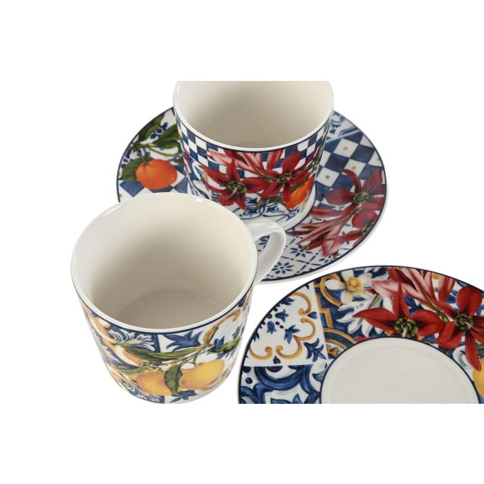 Taza Set Plato Moderno DKD Home Decor Azul Amarillo 15.5 x 1.7 x 15.5 cm (6 Unidades) 2