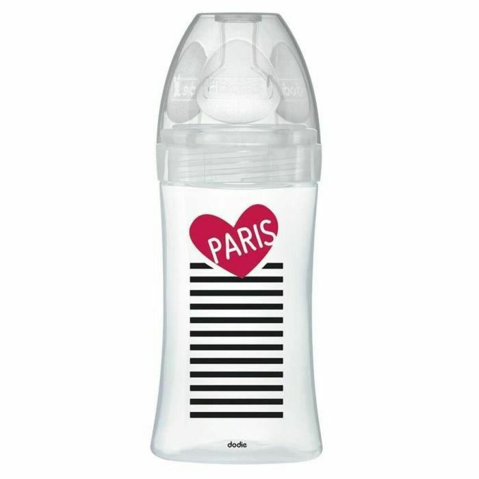Dodie Biberón Anticólicos Sensation + Paris Vidrio Farmacéutico Ultra Resistente - Tetina Plana Lactancia Materna Fácil Agarre Antigoteo