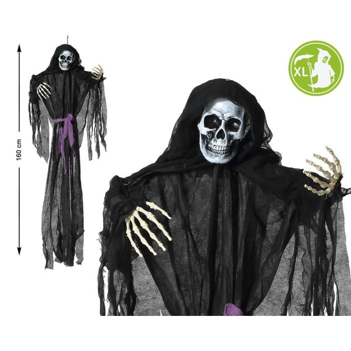 Esqueleto Colgante Gigante Negro Cinturón Violeta 160 cm Decoración Halloween