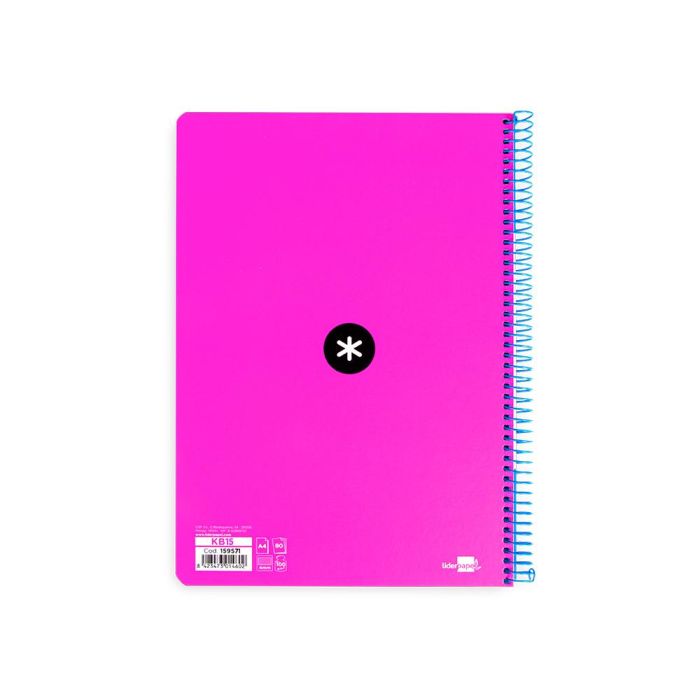 Cuaderno Espiral A4 Antartik Tapa Dura 80H 90 gr Cuadro 4 mm Con Margen Color Rosa Fluor 6