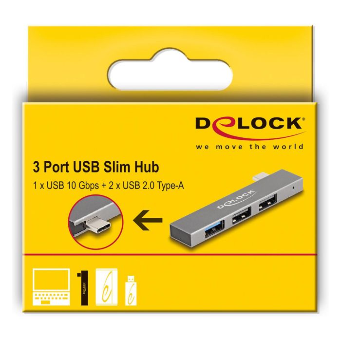 DeLOCK Concentrador USB 3 Puertos Slim, USB-C a 1x USB-A 10 Gbps (USB 3.2 Gen 2) + 2x USB-A 2.0, Plug and Play, Gris Metal 3 DeLOCK Concentrador USB 3 Puertos Slim, USB-C a 1x USB-A 10 Gbps (USB 3.2 Gen 2) + 2x USB-A 2.0, Plug and Play, Gris Metal 3