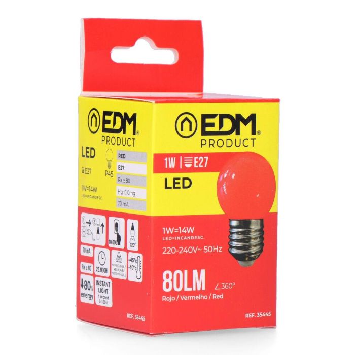 Bombilla esferica led e27 1 W 80 lm luz roja ø45 x 69 mm 2
