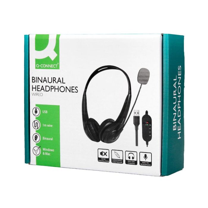 Auricular Q-Connect Biaural Diadema Con Microfono Y Control De Volumen Conexion Usb Cable De 2M Color Negro 5