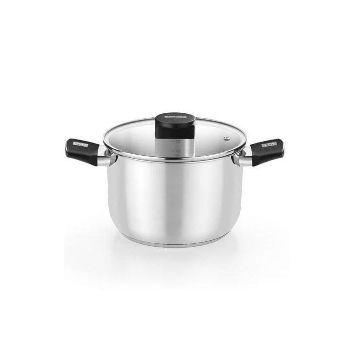 Olla de Cocina Elite Inox M240220 20cm 4L Acero Inoxidable 18/10 Apta Inducción y Todo Tipo de Cocinas Tapa Vidrio Asas Baquelita