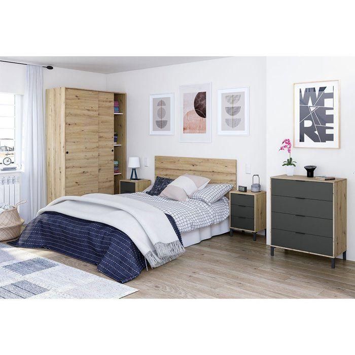 CALICOSY - Cómoda de 4 cajones con decoración en roble nudoso y gris antracita - L77,5 cm - Madera clara 2