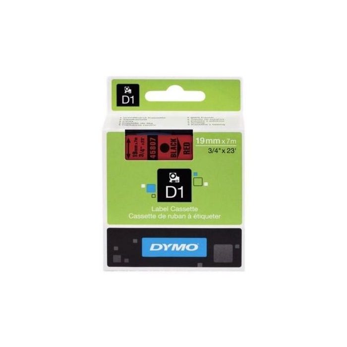 Dymo 45807 Cinta de Transferencia Térmica D1, Etiquetas Estándar Negro Sobre Rojo 19 mm x 7 m Poliéster Autoadhesiva para Rotuladora Labelmanager