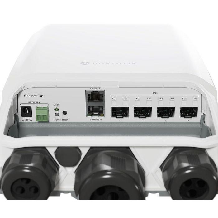 MikroTik Fiber Box Plus Switch Exterior 10 Gigabit IP66 con 4 Puertos SFP+, PoE y Puerto Ethernet Gigabit 4 MikroTik Fiber Box Plus Switch Exterior 10 Gigabit IP66 con 4 Puertos SFP+, PoE y Puerto Ethernet Gigabit 4
