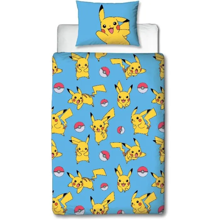 Pokemon POK3700891714341 Juego de Cama Reversible Pikachu y Amigos Microfibra 140x200cm + 63x63cm 1