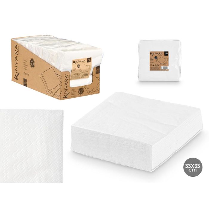 Set 50 Servilletas 33x33 cm Blanco - Kinvara (16 Unidades) Set 50 Servilletas 33x33 cm Blanco - Kinvara (16 Unidades)
