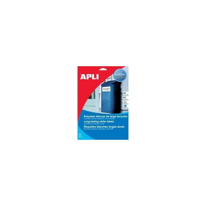 Apli Etiquetas Adhesivas de Poliéster Resistentes a la Intemperie 210x297 mm, 100 Hojas, Blanco