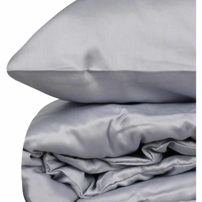 Juego de Cama MEN8681875218565 - 100% Algodón Satén - Funda Nórdica 220x240 cm + 2 Fundas Almohada 60x60 cm - Gris 2