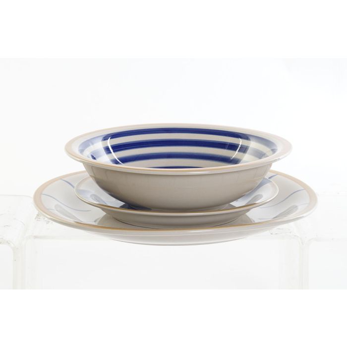 DKD Home Decor Vajilla Stipes Basicos Gres Azul Blanco Set 18 Piezas 26.5 x 3 x 26.5 cm Apto Microondas Lavavajillas 2
