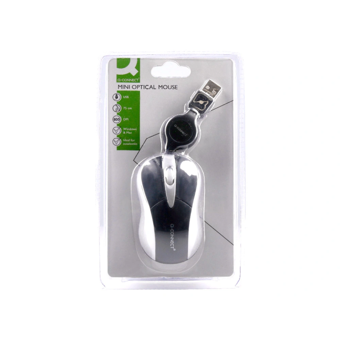Q-connect Ratón Óptico Mini 800 DPI USB Retráctil 1,5 Ghz Negro 5
