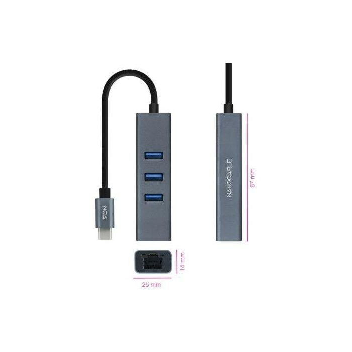 Hub USB Tipo-C Nanocable 10.03.0408/ 3xUSB/ 1xRJ45/ Gris 1 Hub USB Tipo-C Nanocable 10.03.0408/ 3xUSB/ 1xRJ45/ Gris 1