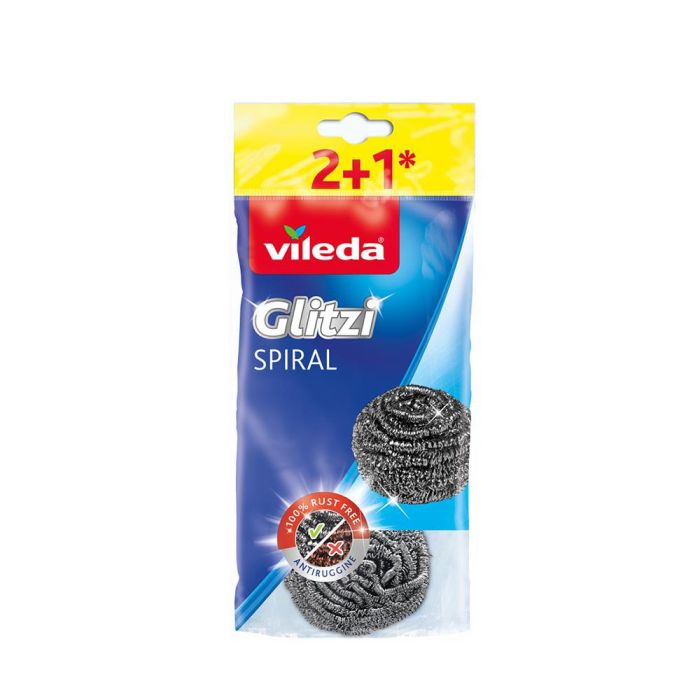 Vileda Estropajo de Espiral Acero Inoxidable Multiusos Gris Gritzi Spiral para Suciedad Muy Incrustada, Pack 2+1 Vileda Estropajo de Espiral Acero Inoxidable Multiusos Gris Gritzi Spiral para Suciedad Muy Incrustada, Pack 2+1