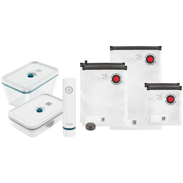 Zwilling 36815-014-0 Fresh&Save Set de Envasado al Vacío Mediano La Mer Azul con Bomba y Recipiente de Vidrio, 5 Bolsas
