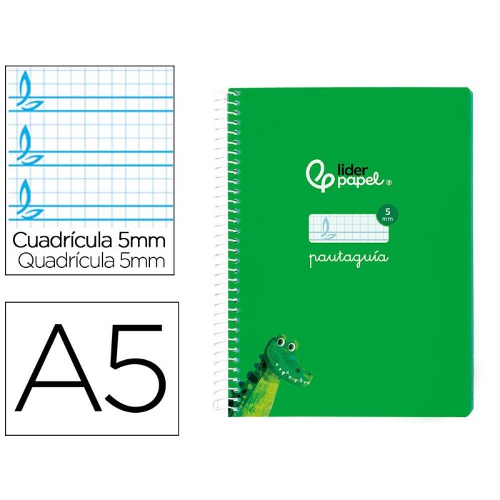 Cuaderno Espiral Liderpapel Din A5 Pautaguia Tapa Blanda 40 H 75 gr Cuadro Pautado 5 mm Color Verde 5 unidades