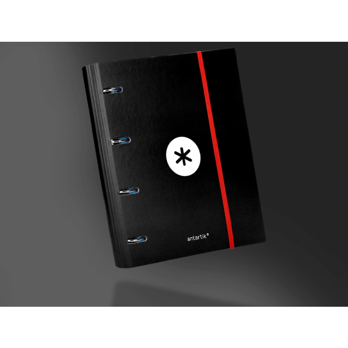 Antartik Carpeta con recambio A4 cuadro 5mm forrada 4 anillas 40mm redondas con solapa color negro 10