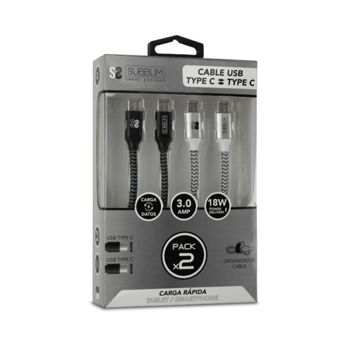 SUBBLIM PACK 2 CABLES USB TIPO USB-C A USB-C 1 M BLACK/SILVER cable USB 2 SUBBLIM PACK 2 CABLES USB TIPO USB-C A USB-C 1 M BLACK/SILVER cable USB 2