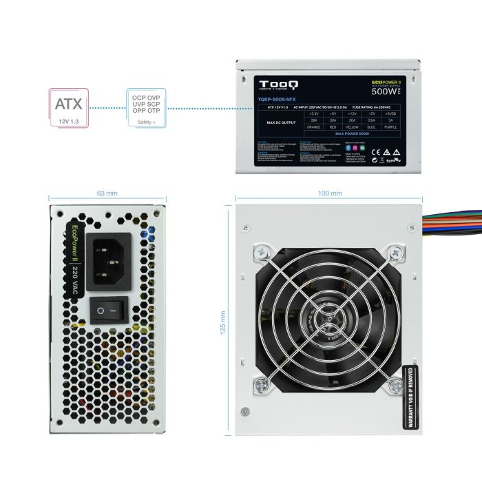 TOOQ TQEP-500S-SFX Fuente de Alimentación 500W EcoPower II PFC Activo 3 SATA SFX 8